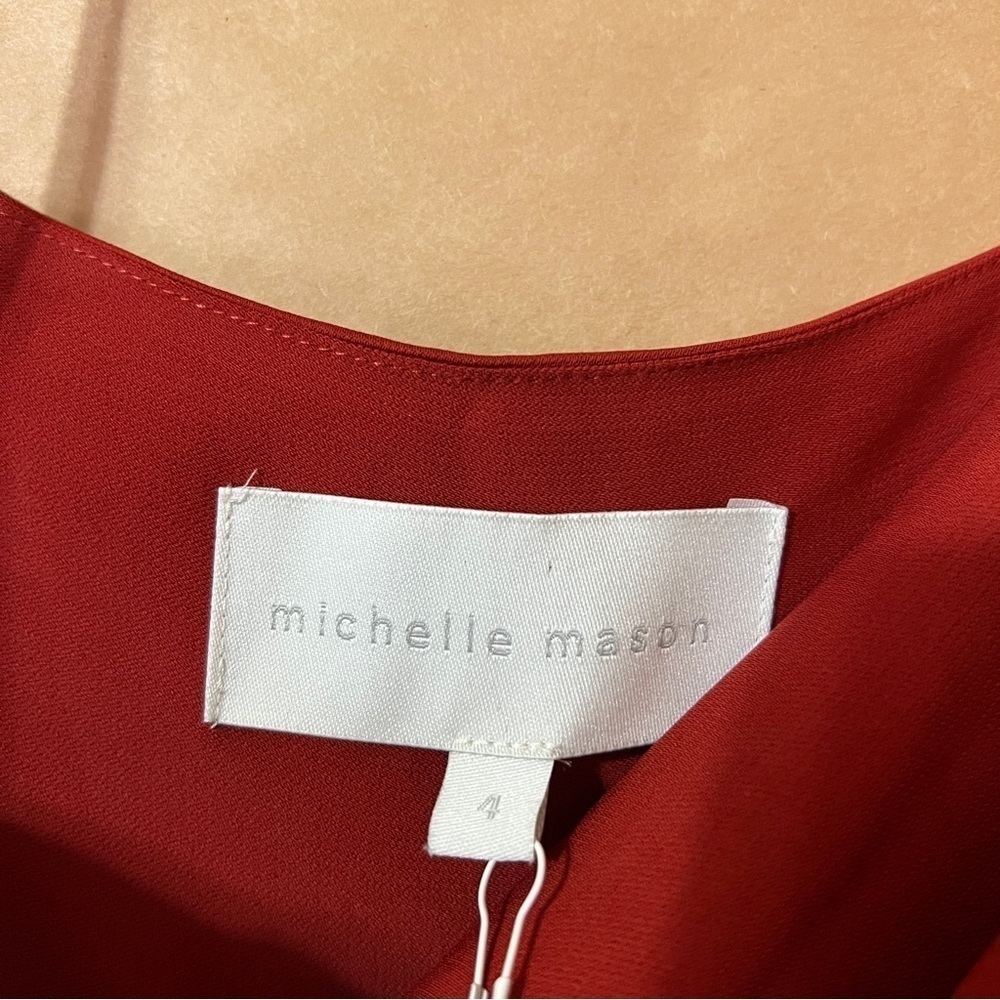 Michelle Mason | NWT Asymmetrical Strap Jumpsuit Drape Overlay Size 4 - Picture 3 of 14